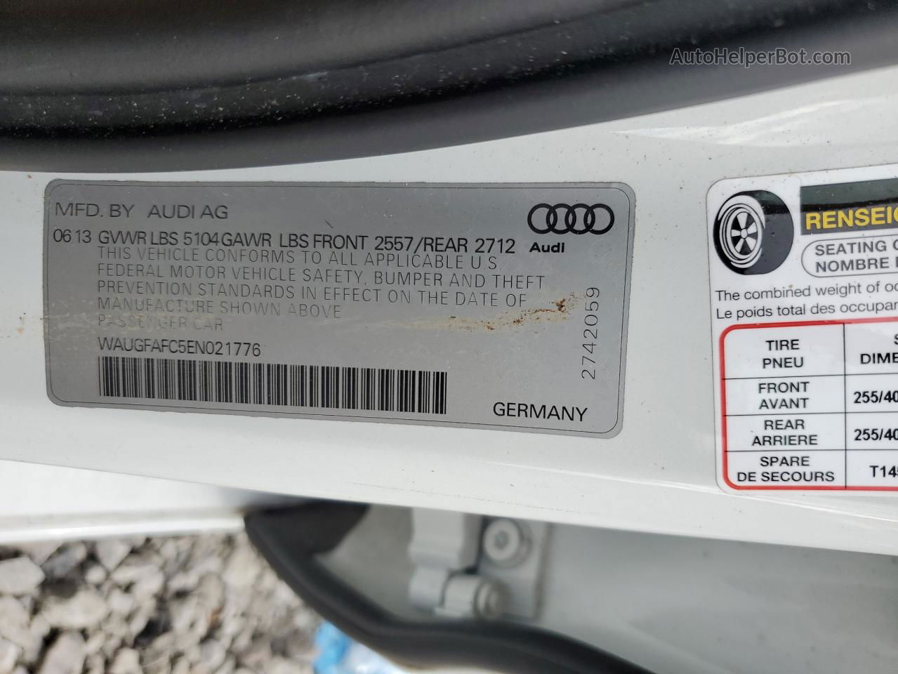 2014 Audi A6 Premium Plus White vin: WAUGFAFC5EN021776