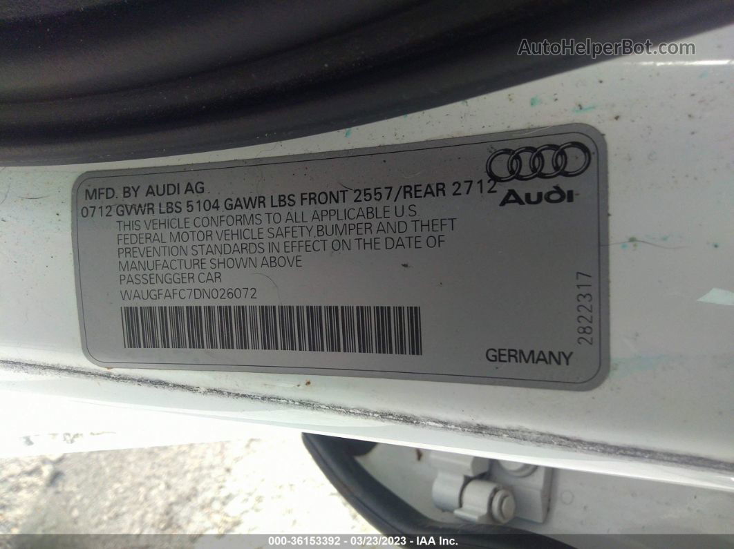 2013 Audi A6 2.0t Premium White vin: WAUGFAFC7DN026072