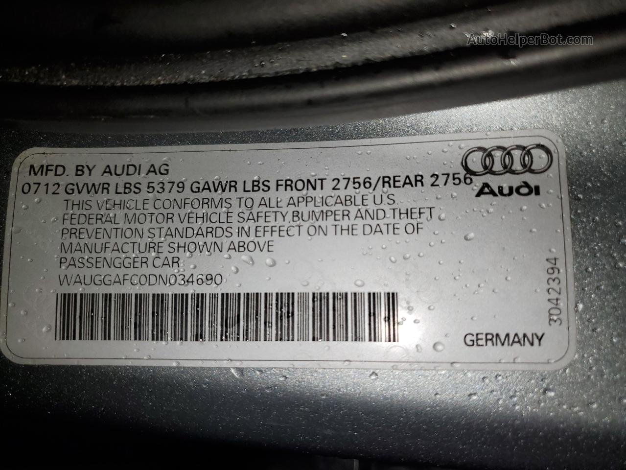 2013 Audi A6 Premium Plus Gray vin: WAUGGAFC0DN034690