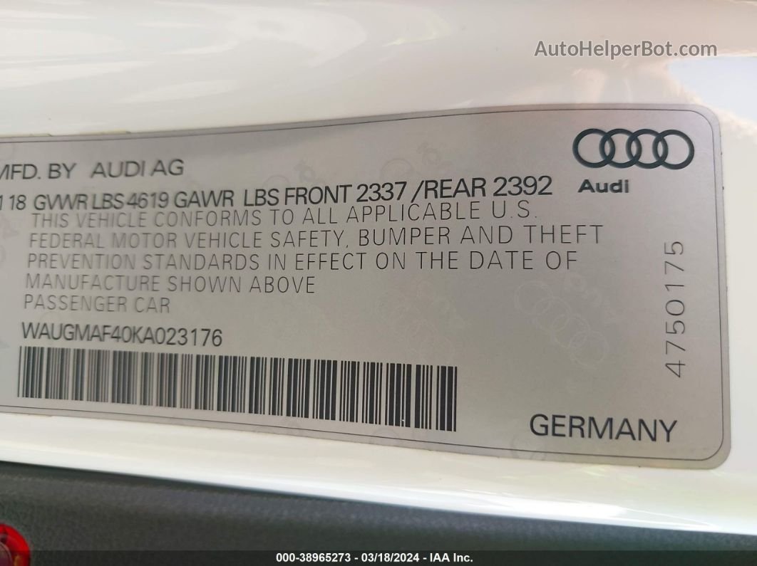 2019 Audi A4 40 Premium/40 Titanium Premium Белый vin: WAUGMAF40KA023176