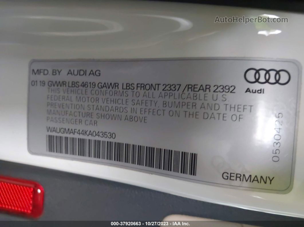 2019 Audi A4 40 Premium/40 Titanium Premium Белый vin: WAUGMAF44KA043530