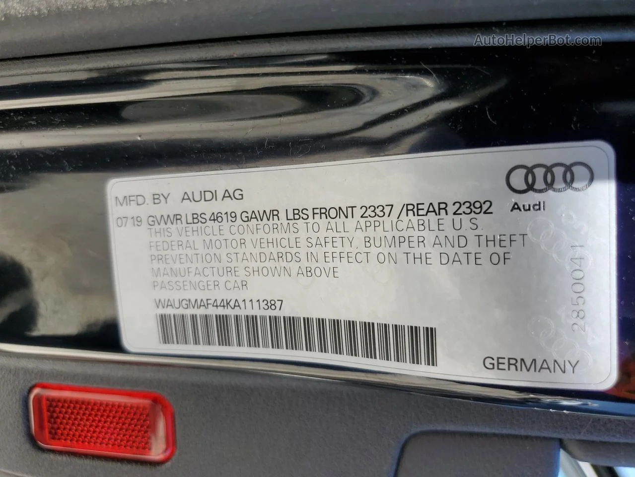 2019 Audi A4 Premium Black vin: WAUGMAF44KA111387