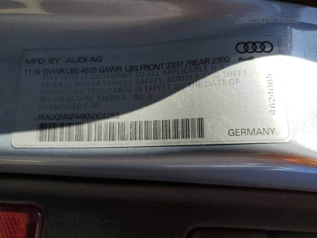 2019 Audi A4 Premium Silver vin: WAUGMAF44KN004283