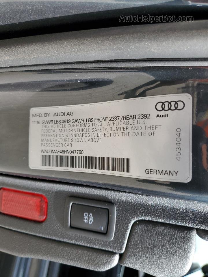 2017 Audi A4 Ultra Premium Угольный vin: WAUGMAF46HN047760