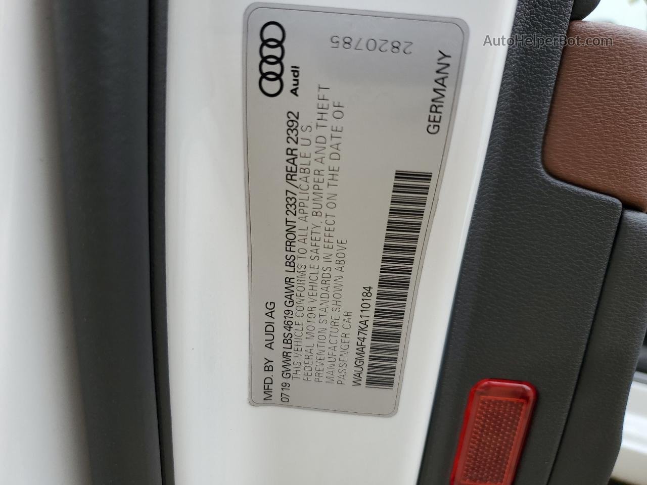 2019 Audi A4 Premium White vin: WAUGMAF47KA110184