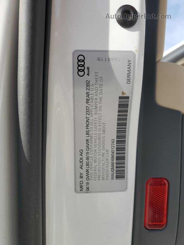 2019 Audi A4 Premium White vin: WAUGMAF48KN012743