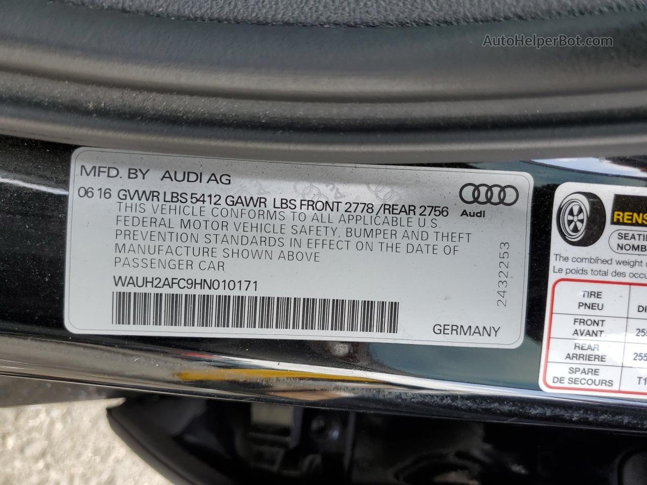 2017 Audi A6 Prestige Black vin: WAUH2AFC9HN010171