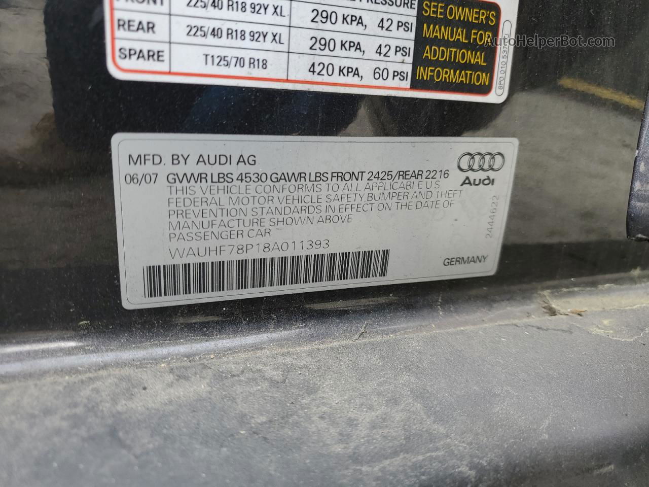 2008 Audi A3 2.0 Gray vin: WAUHF78P18A011393