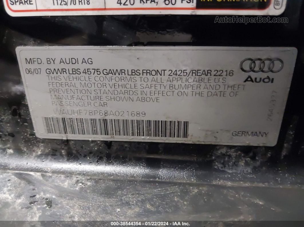 2008 Audi A3 2.0t Black vin: WAUHF78P68A021689