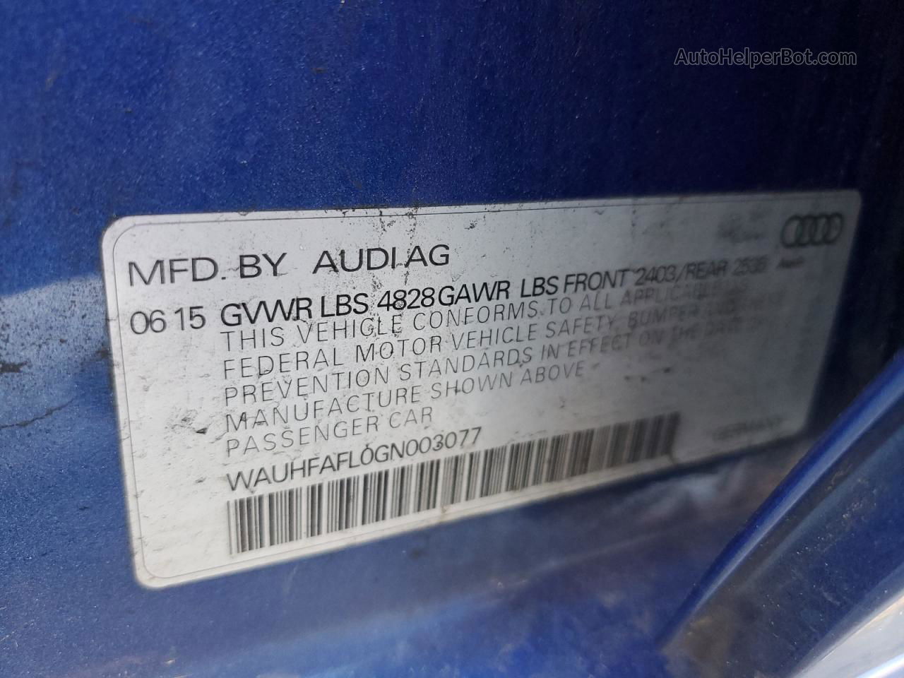 2016 Audi A4 Premium Plus S-line Синий vin: WAUHFAFL0GN003077