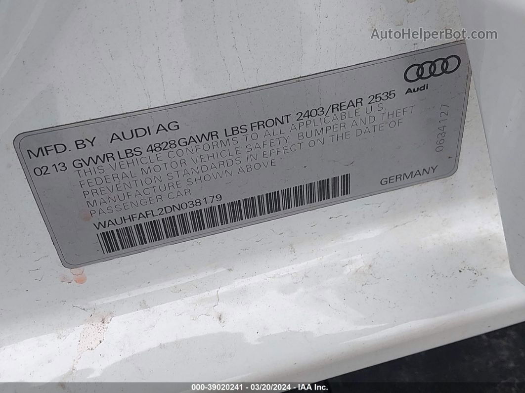 2013 Audi A4 2.0t Premium White vin: WAUHFAFL2DN038179