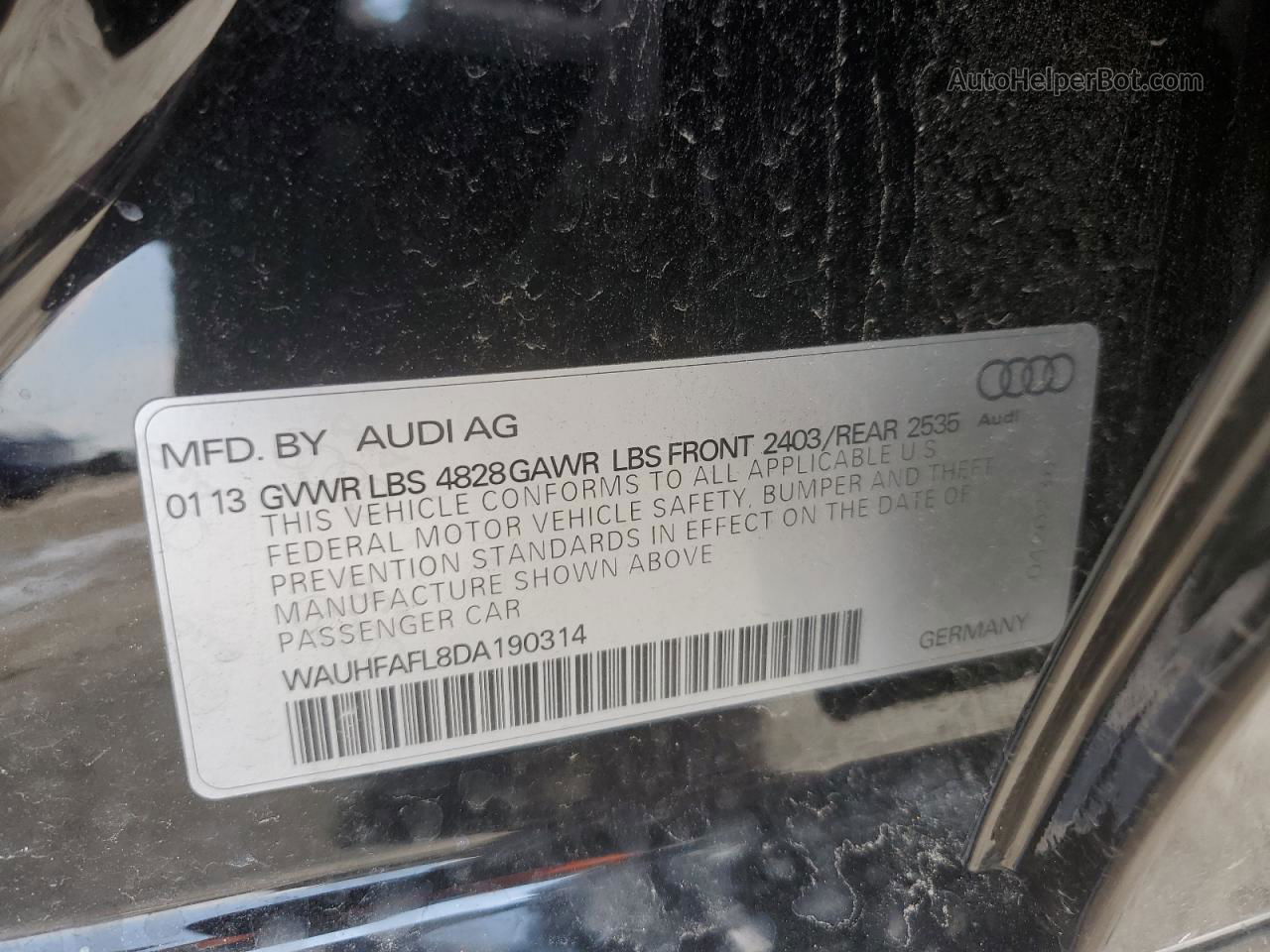 2013 Audi A4 Premium Plus Black vin: WAUHFAFL8DA190314