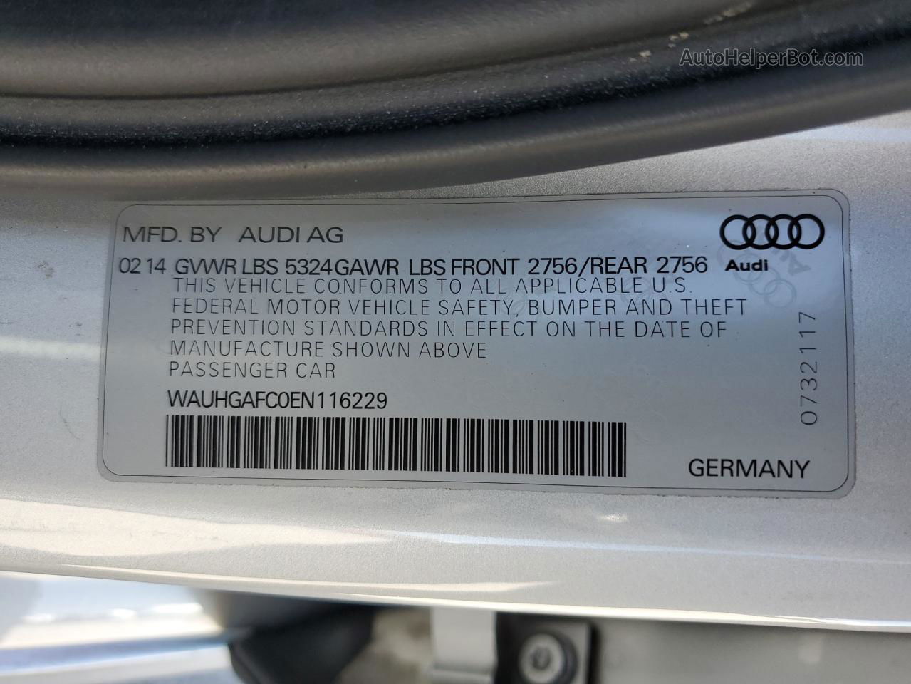 2014 Audi A6 Prestige Серебряный vin: WAUHGAFC0EN116229