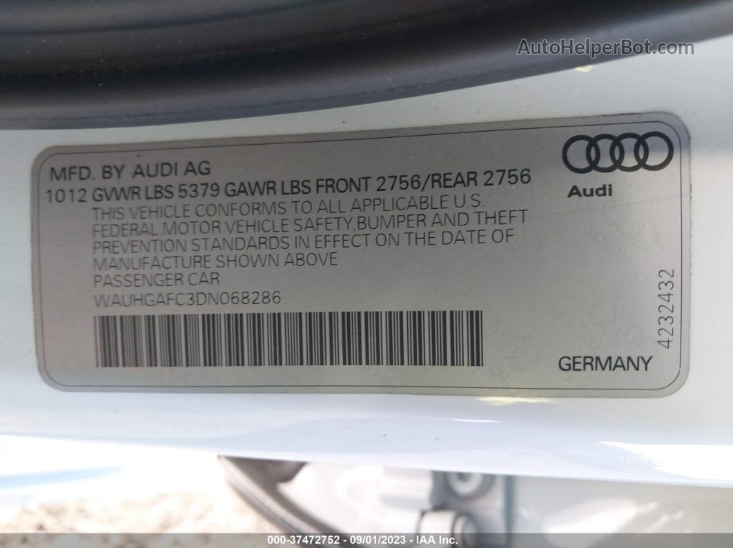 2013 Audi A6 3.0t Premium White vin: WAUHGAFC3DN068286