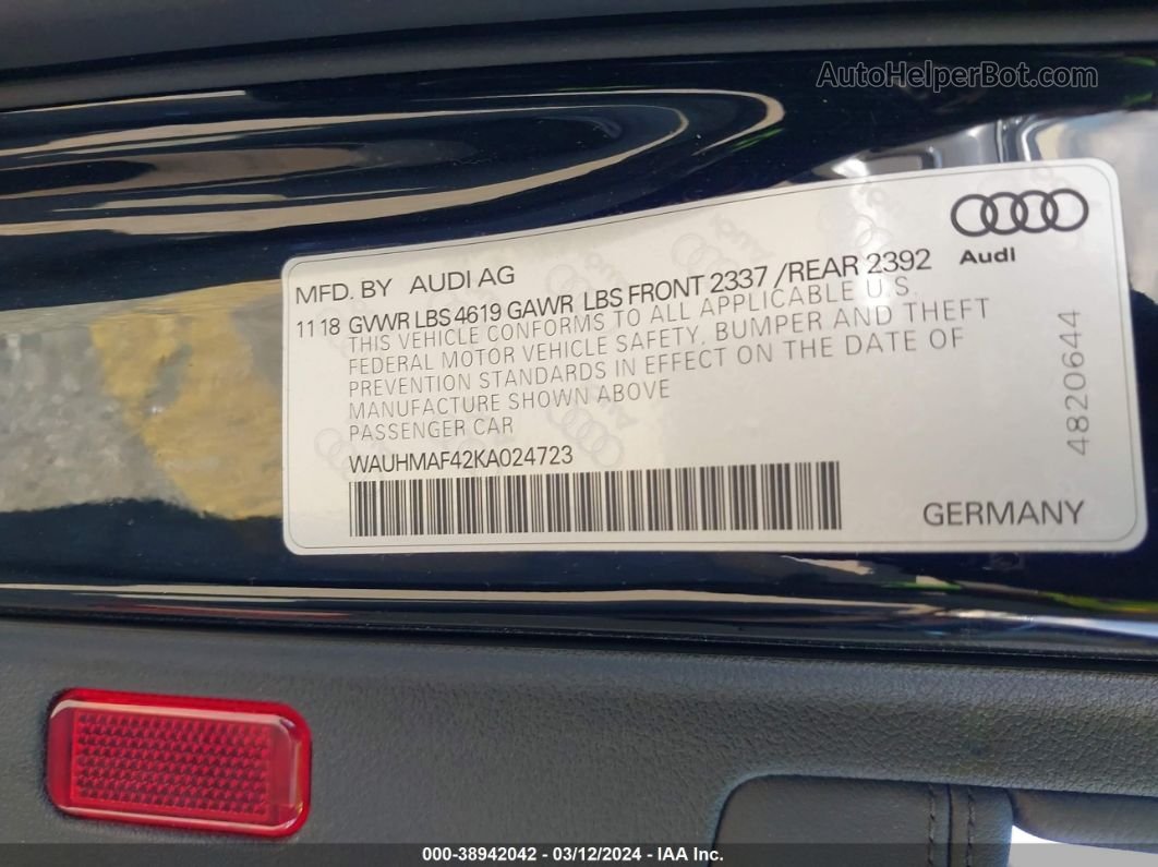 2019 Audi A4 40 Premium Black vin: WAUHMAF42KA024723