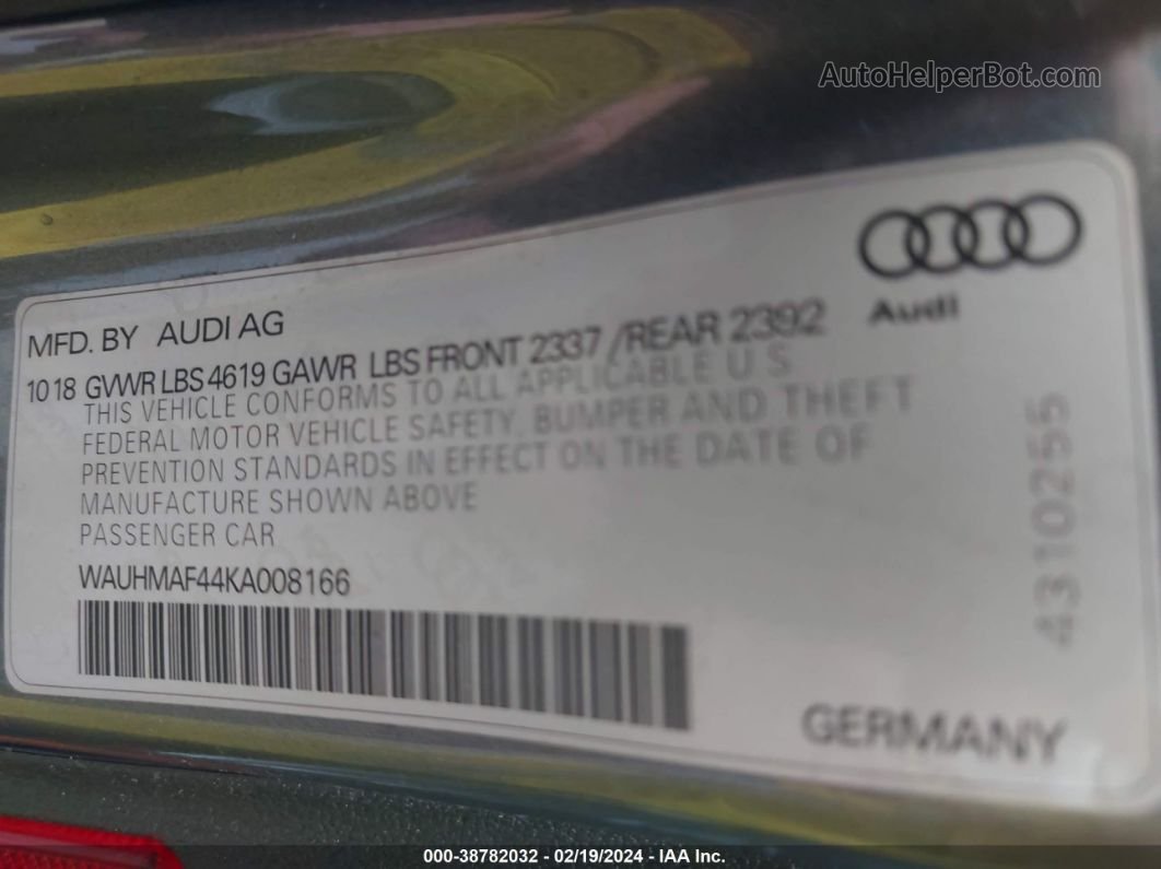 2019 Audi A4 40 Premium Gray vin: WAUHMAF44KA008166
