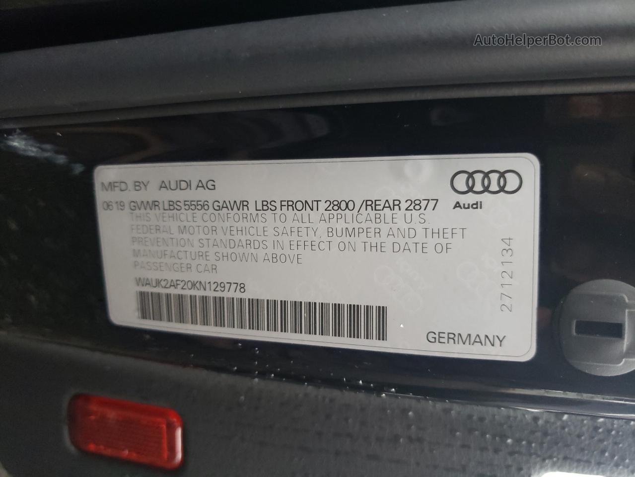 2019 Audi A6 Premium Black vin: WAUK2AF20KN129778