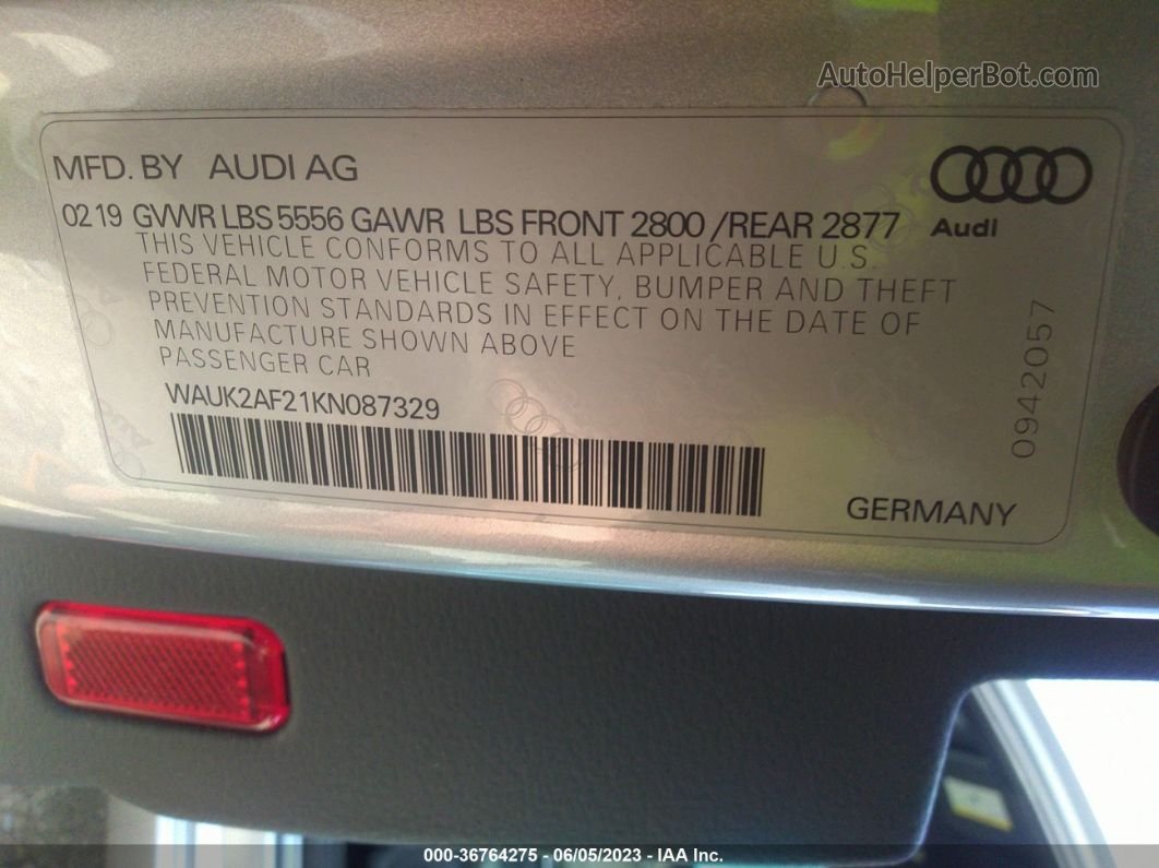 2019 Audi A6 Premium Серебряный vin: WAUK2AF21KN087329