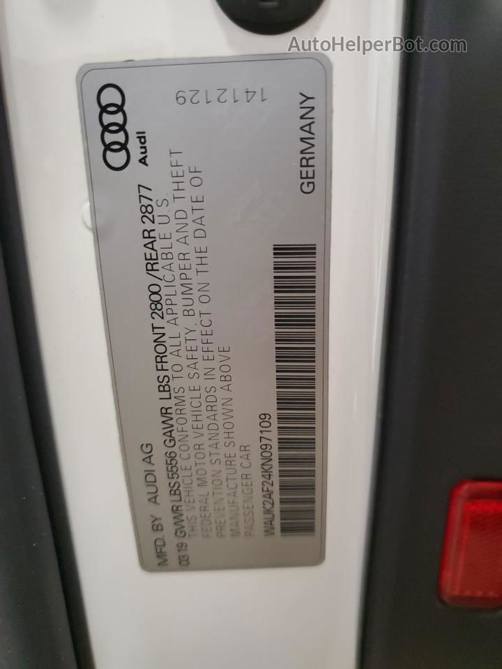 2019 Audi A6 Premium White vin: WAUK2AF24KN097109