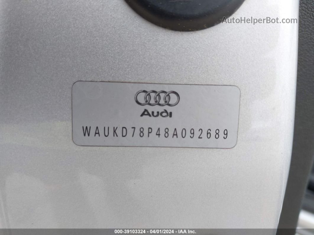 2008 Audi A3 3.2 Silver vin: WAUKD78P48A092689