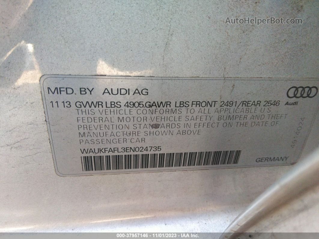 2014 Audi A4 2.0t Premium Серебряный vin: WAUKFAFL3EN024735