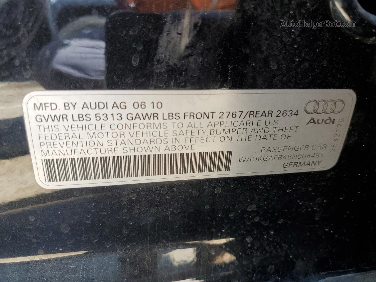 2011 Audi A6 Prestige Black vin: WAUKGAFB4BN006485