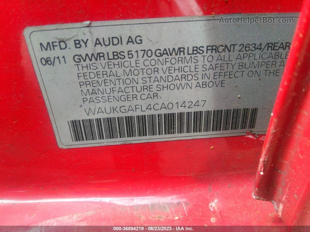 2012 Audi S4 Prestige Red vin: WAUKGAFL4CA014247