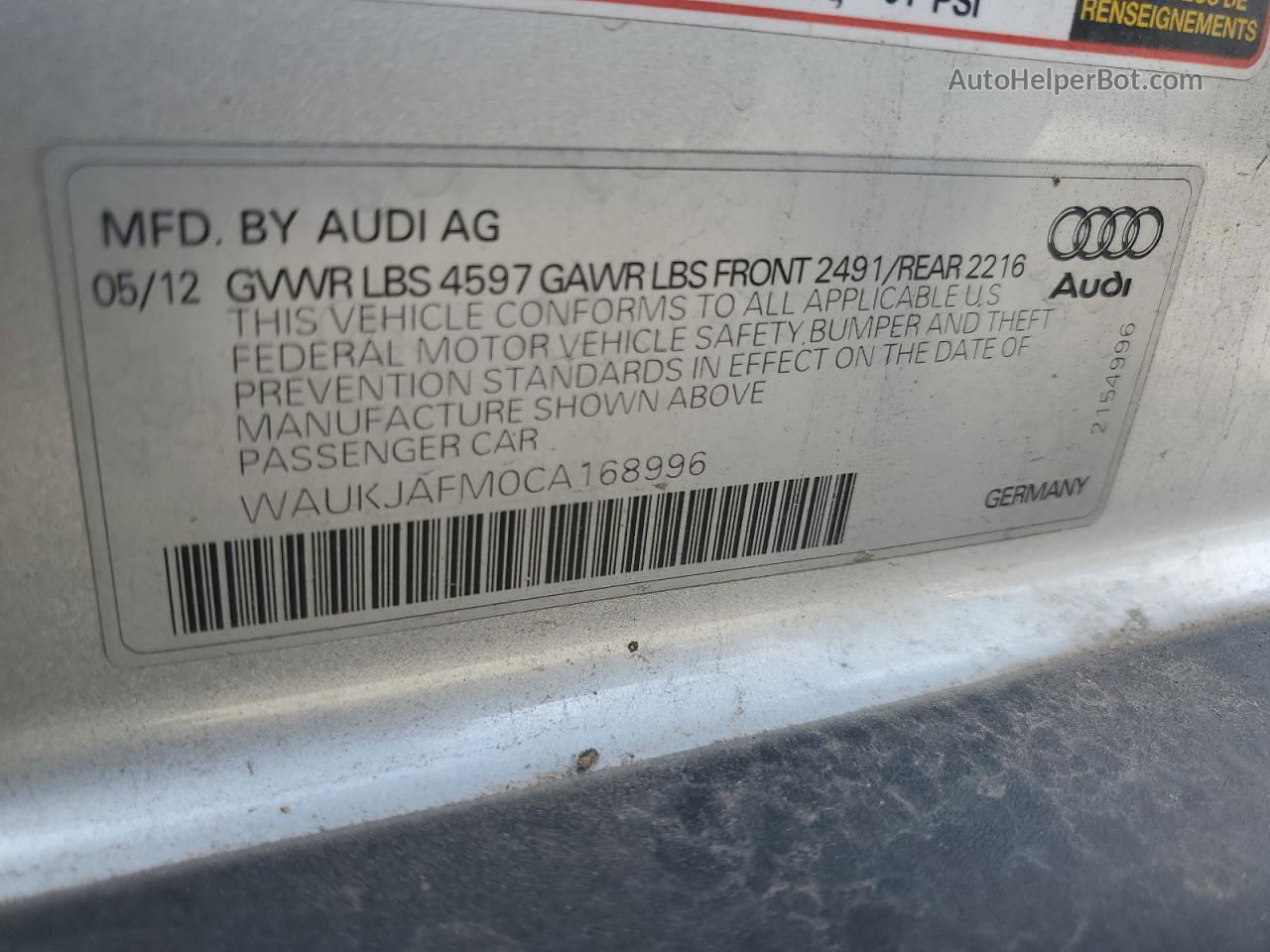 2012 Audi A3 Premium Plus Silver vin: WAUKJAFM0CA168996