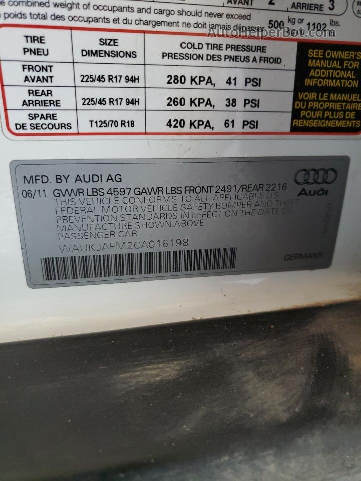 2012 Audi A3 Premium Plus White vin: WAUKJAFM2CA016198