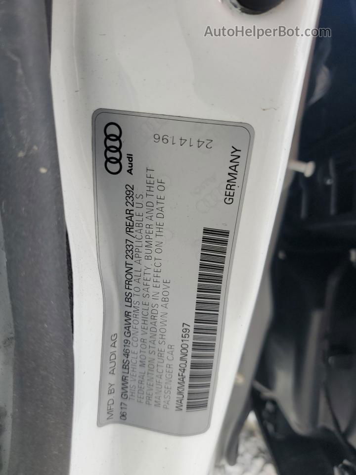 2018 Audi A4 Premium White vin: WAUKMAF40JN001597