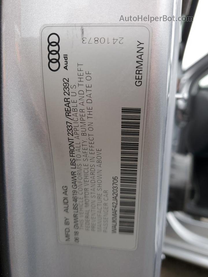 2018 Audi A4 Premium Silver vin: WAUKMAF42JA203705