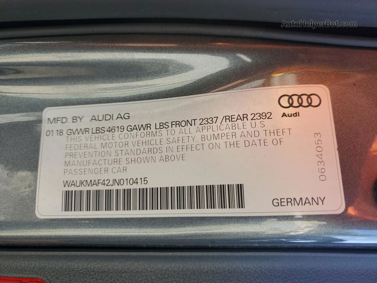 2018 Audi A4 Premium Gray vin: WAUKMAF42JN010415