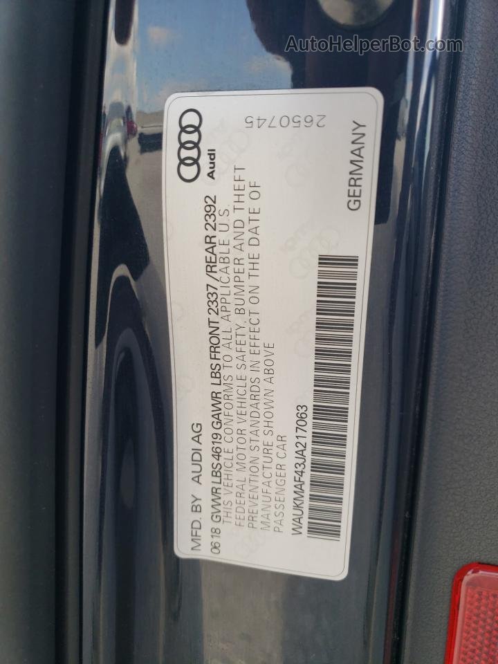 2018 Audi A4 Premium Черный vin: WAUKMAF43JA217063