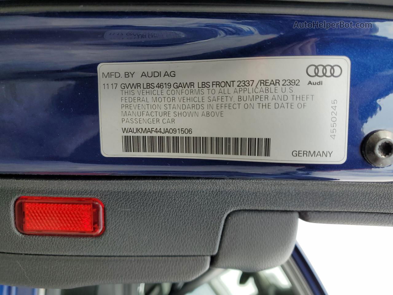 2018 Audi A4 Premium Blue vin: WAUKMAF44JA091506