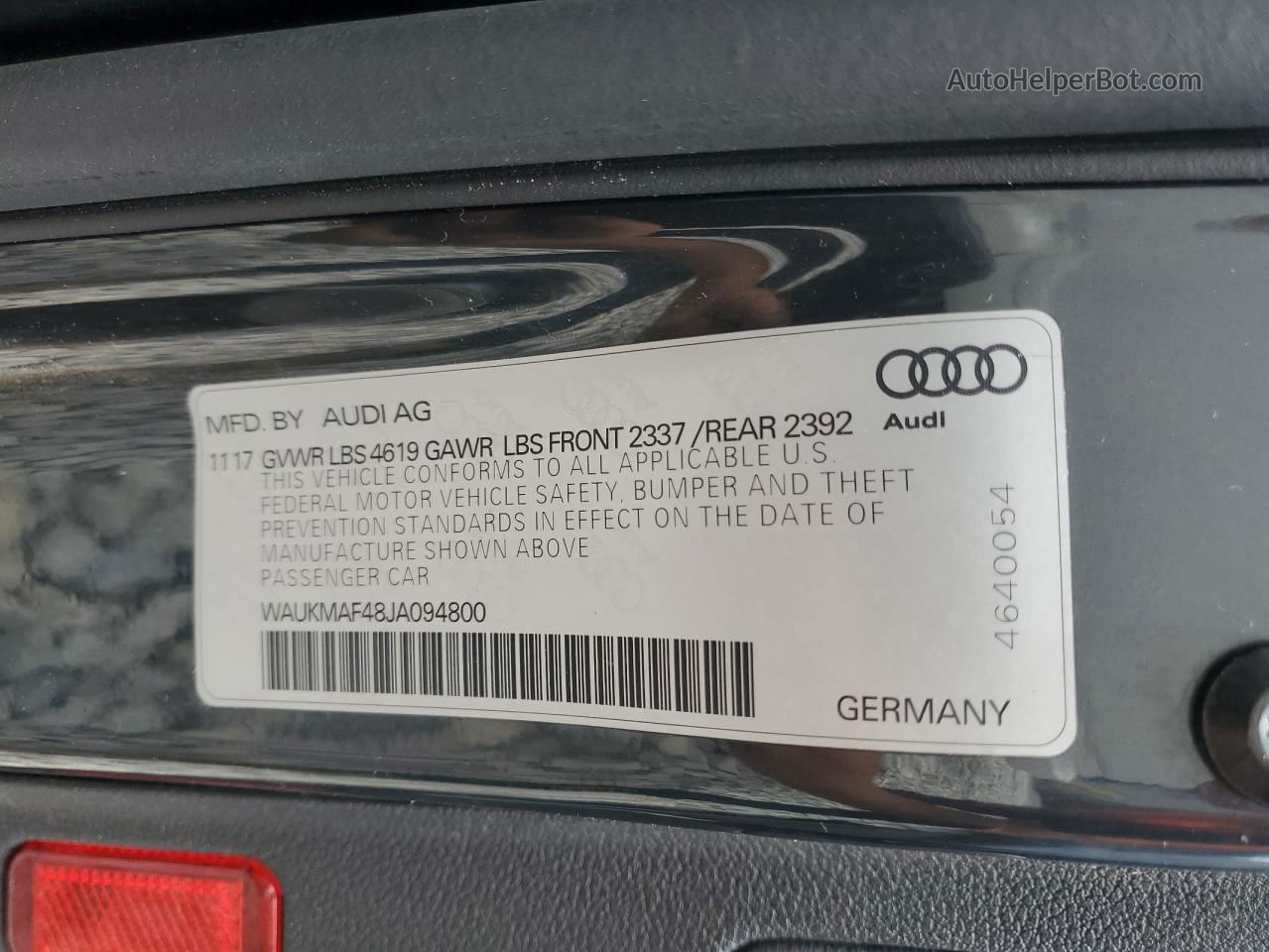 2018 Audi A4 Premium Charcoal vin: WAUKMAF48JA094800