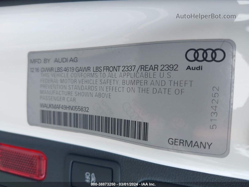 2017 Audi A4 2.0t Season Of Audi Ultra Premium White vin: WAUKMAF49HN055832