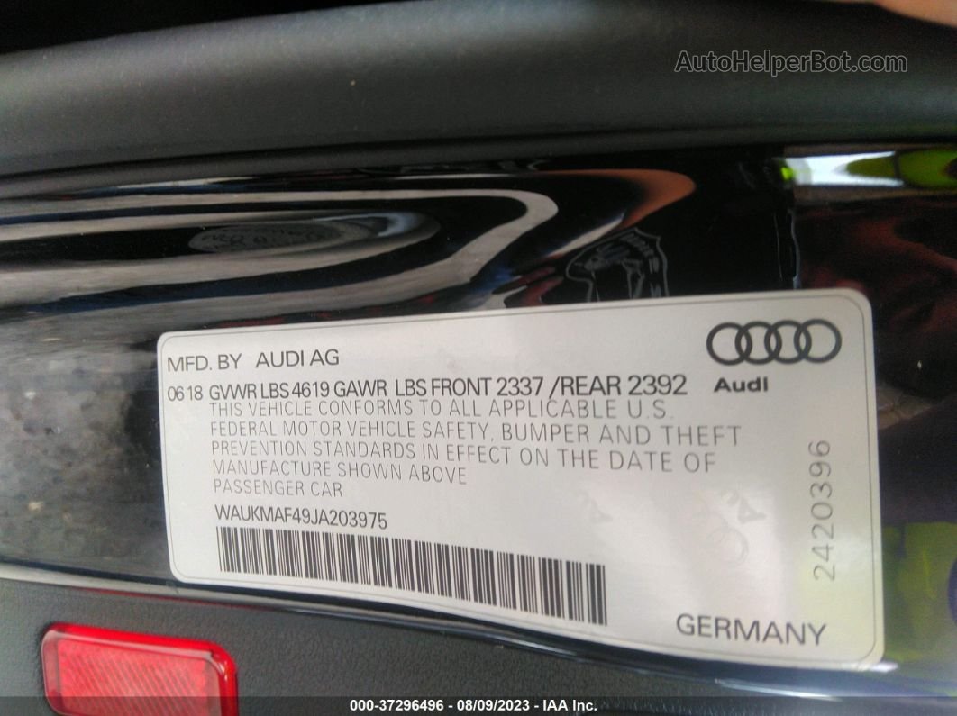 2018 Audi A4 Premium/tech Premium Black vin: WAUKMAF49JA203975