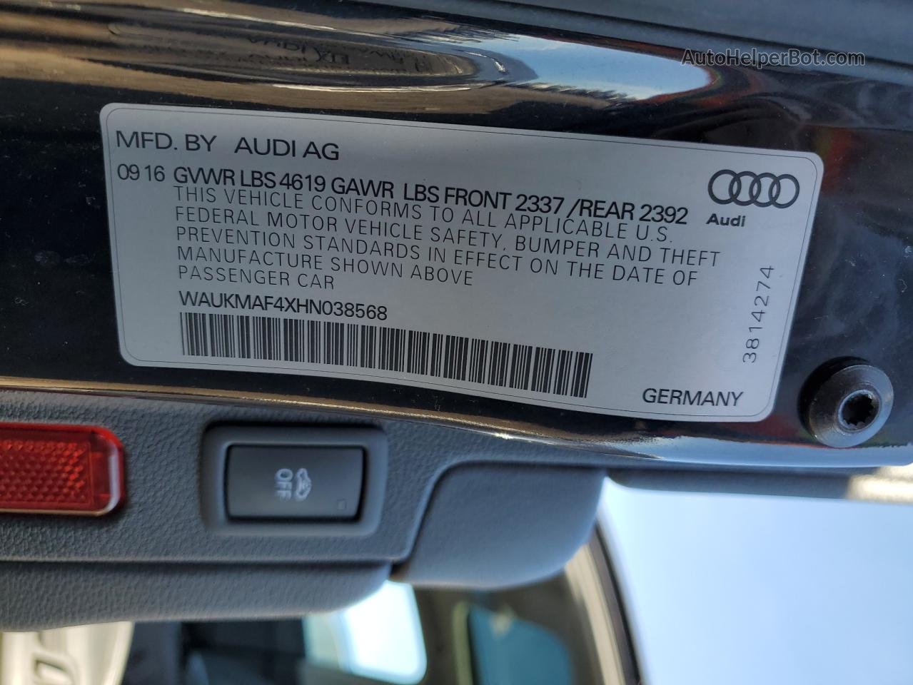 2017 Audi A4 Ultra Premium Black vin: WAUKMAF4XHN038568