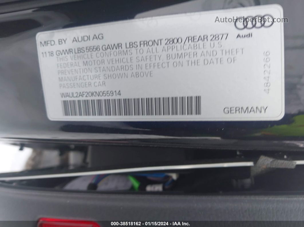 2019 Audi A6 55 Premium Черный vin: WAUL2AF20KN055914