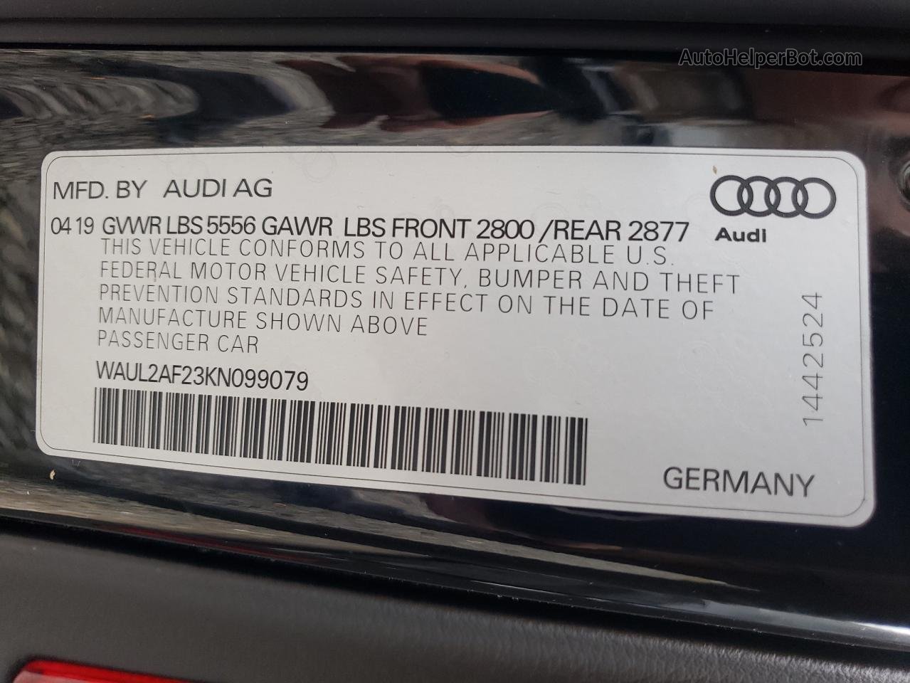 2019 Audi A6 Premium Plus Черный vin: WAUL2AF23KN099079
