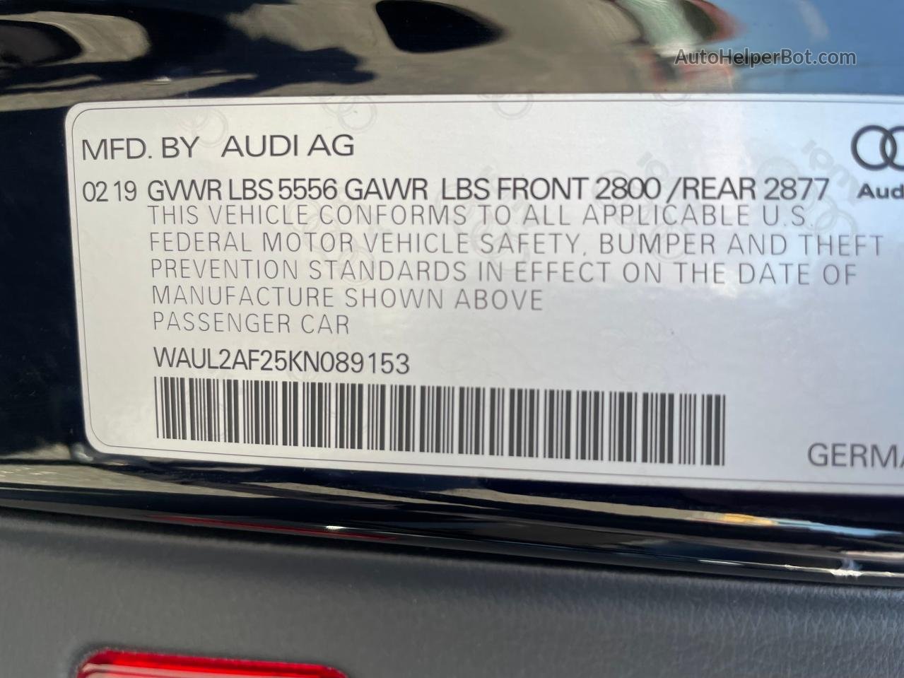 2019 Audi A6 Premium Plus Черный vin: WAUL2AF25KN089153