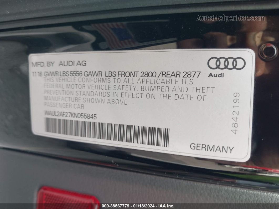 2019 Audi A6 55 Premium Черный vin: WAUL2AF27KN055845