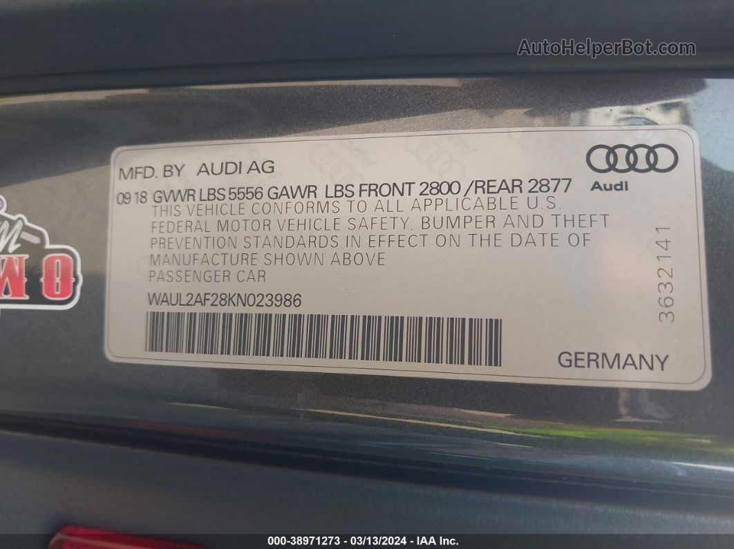 2019 Audi A6 55 Premium Gray vin: WAUL2AF28KN023986