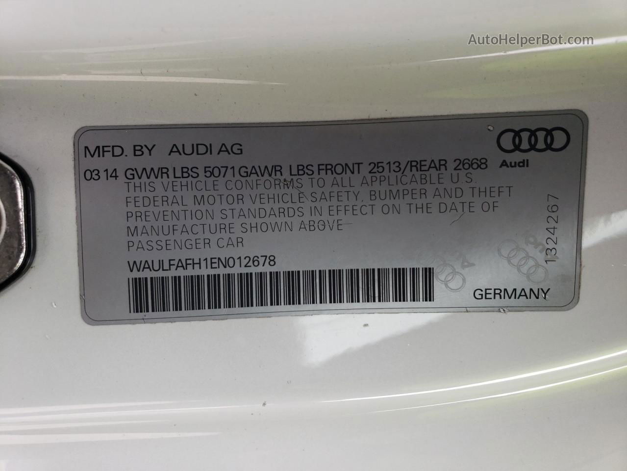 2014 Audi A5 Premium Plus White vin: WAULFAFH1EN012678