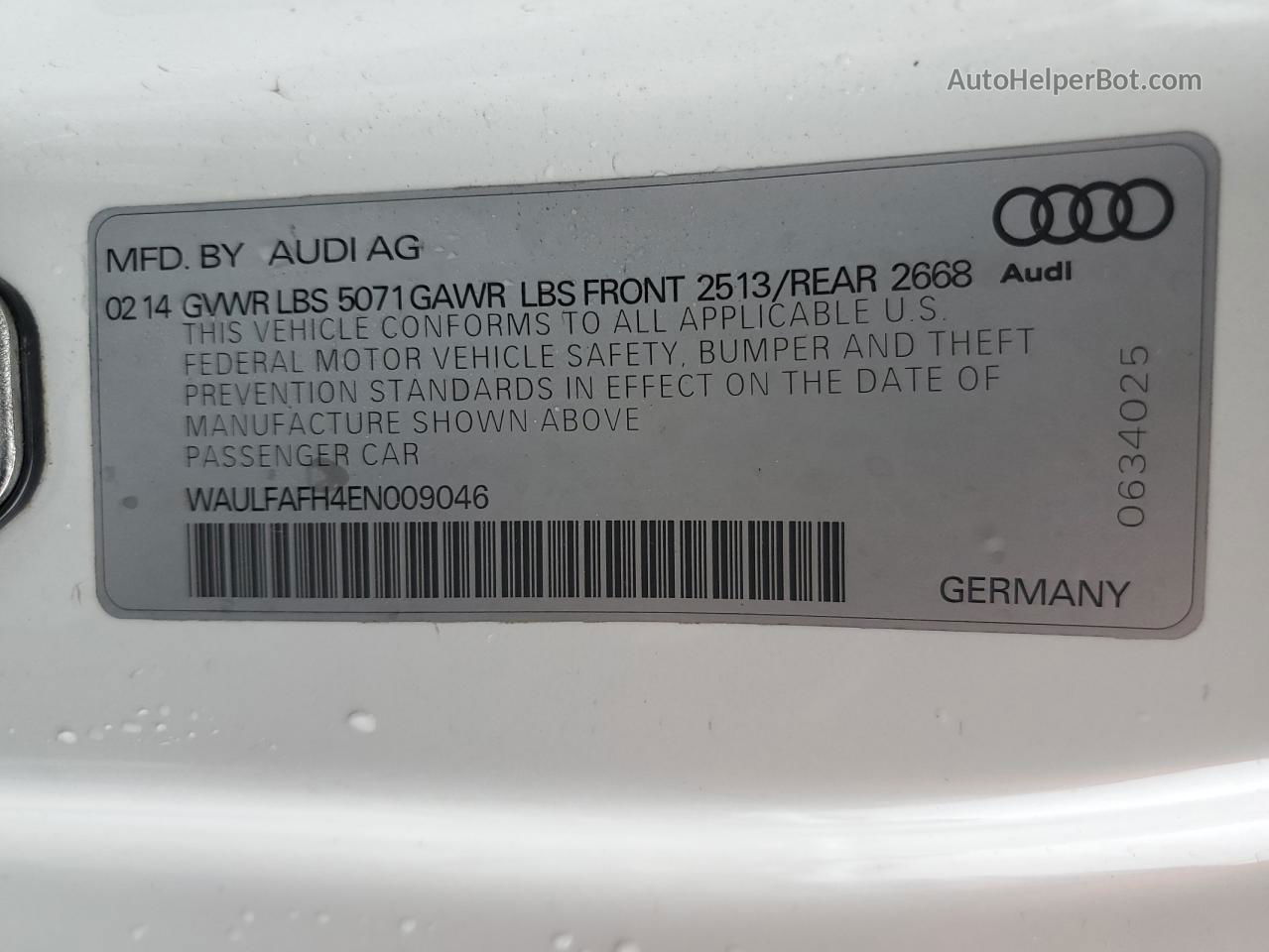 2014 Audi A5 Premium Plus White vin: WAULFAFH4EN009046