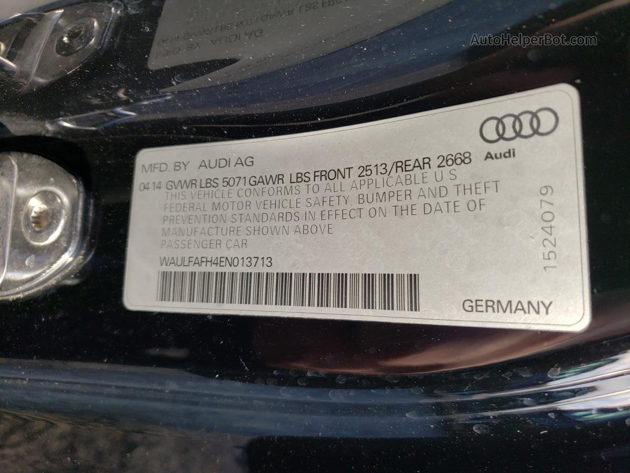 2014 Audi A5 Premium Plus Черный vin: WAULFAFH4EN013713