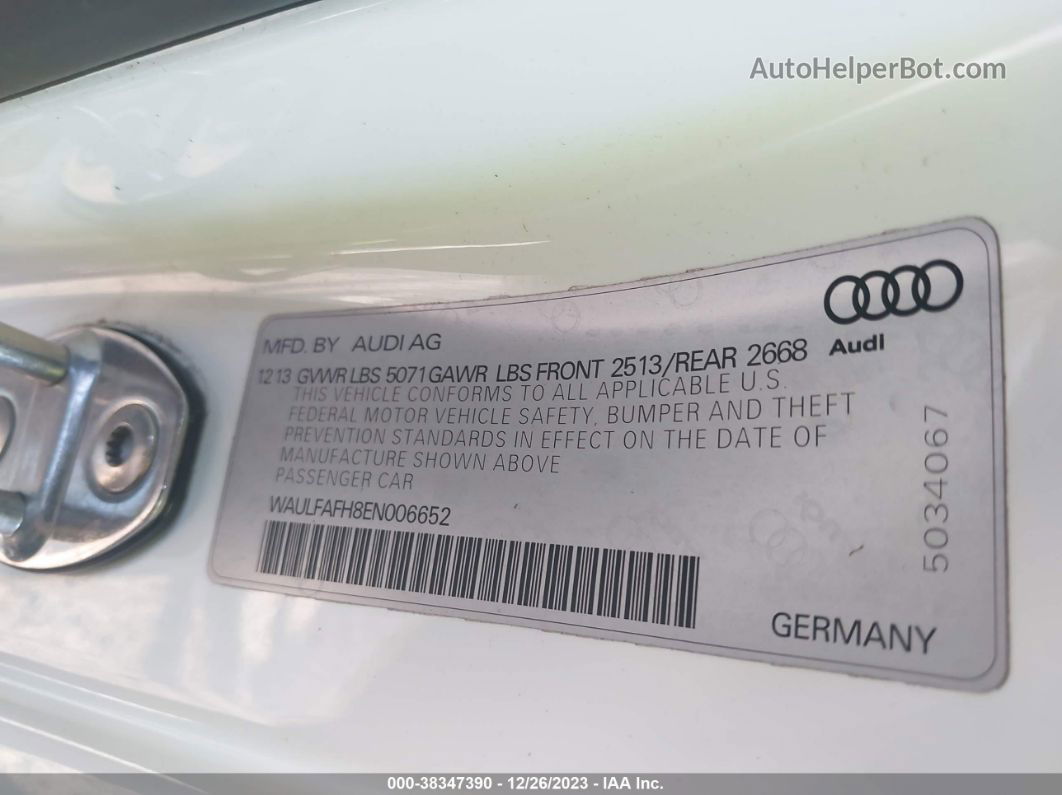 2014 Audi A5 2.0t Premium White vin: WAULFAFH8EN006652