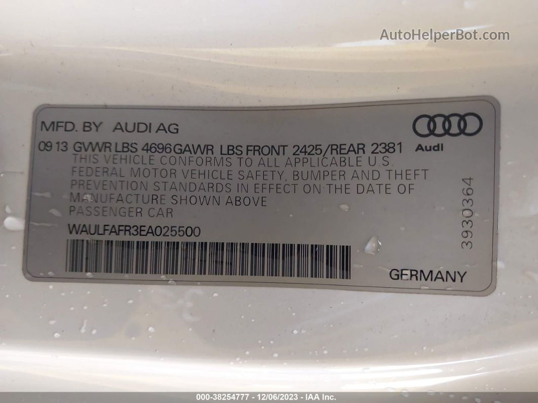 2014 Audi A5 2.0t Premium White vin: WAULFAFR3EA025500
