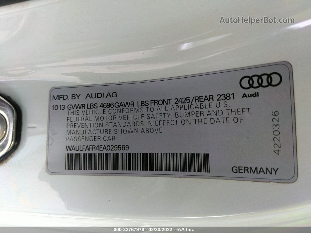 2014 Audi A5 Premium Plus White vin: WAULFAFR4EA029569