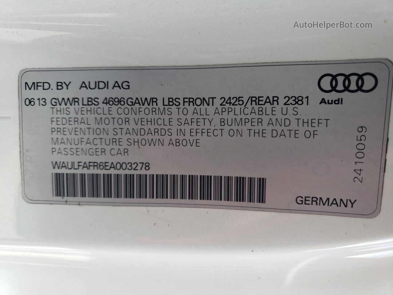 2014 Audi A5 Premium Plus White vin: WAULFAFR6EA003278